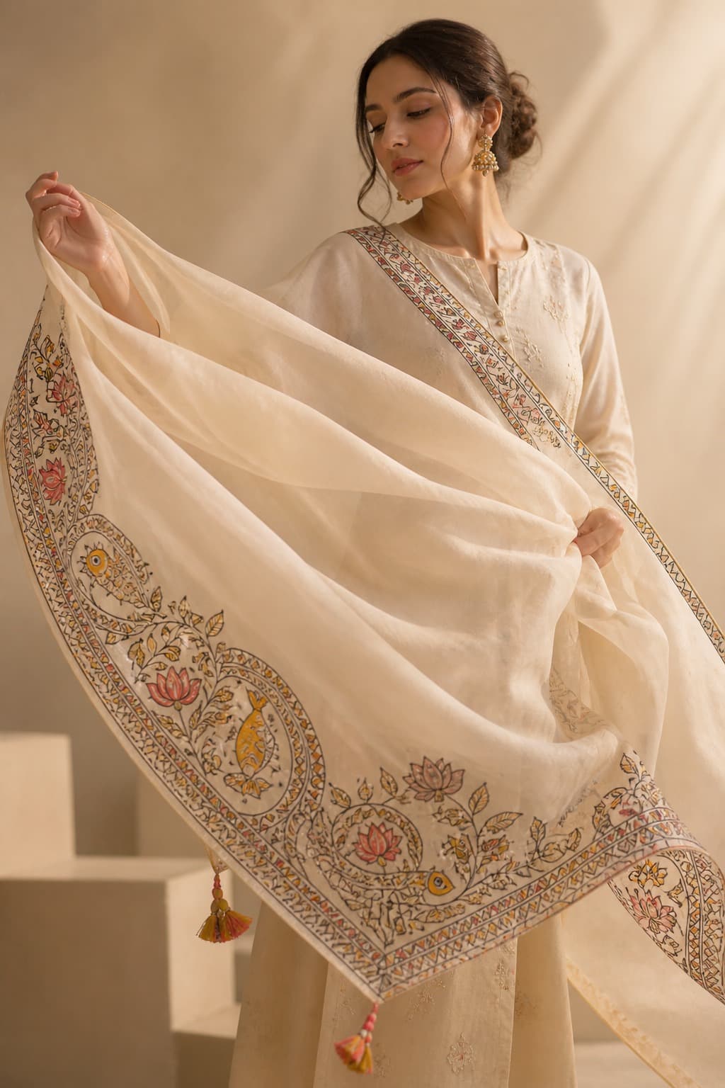 Lotus-Fish-Peacock Kurta & Dupatta Set